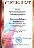 Сертификат за подготовку победителей во Всероссийской викторине "Знатоки безопасности"10.2016 Сертификат за подготовку победителей во Всероссийской викторине "Знатоки безопасности"10.2016